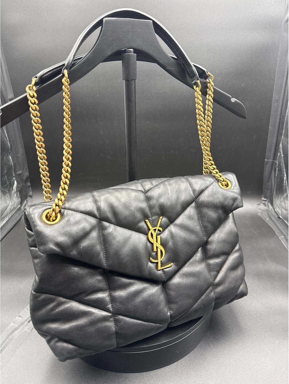 Saint Laurent YSL Med Loulou Puffer Black Leather Bag